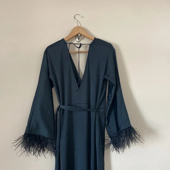 Michael Costello x REVOLVE Feather Trim Wrap Dress in Black - Picture 9 of 13